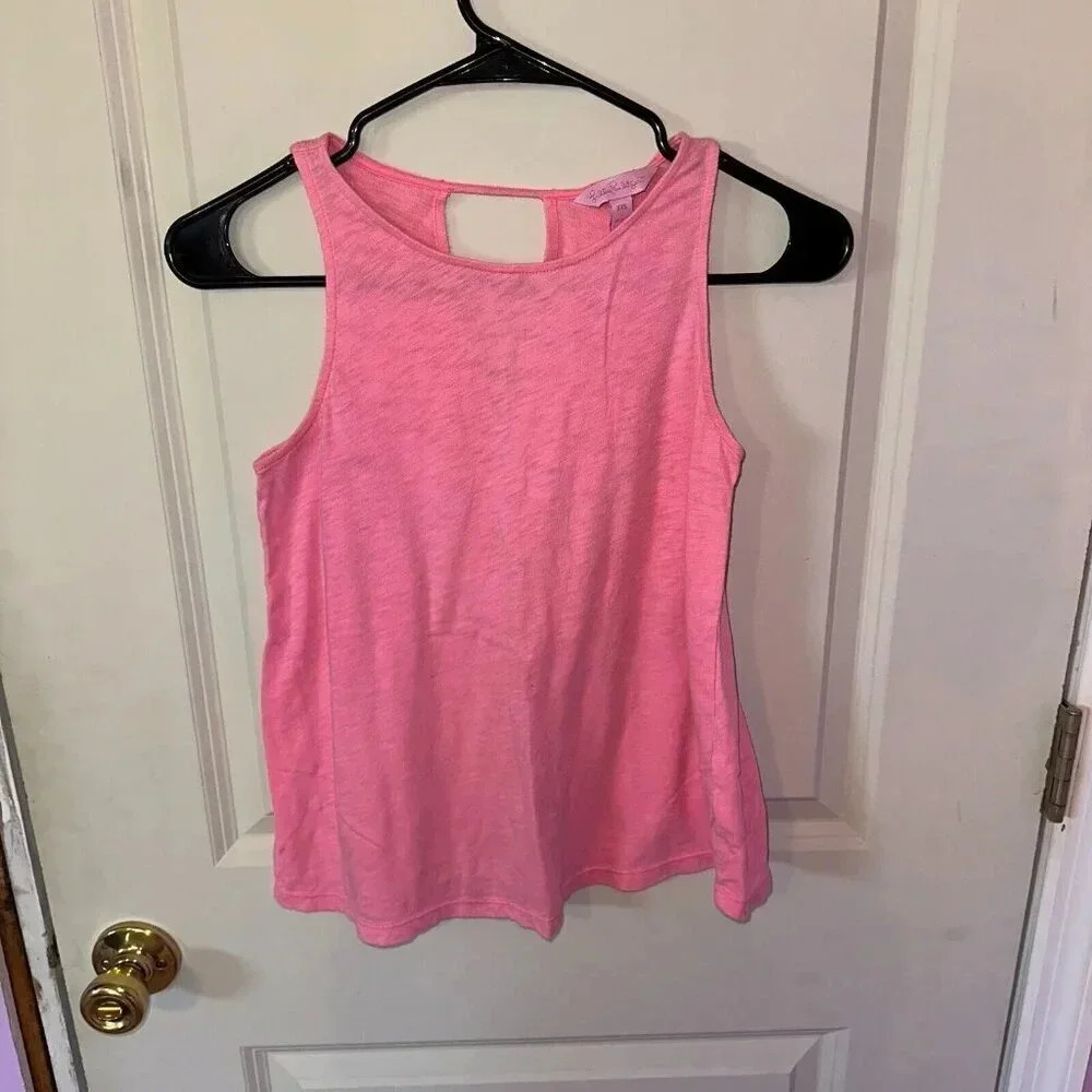 Lilly Pulitzer Hot Pink Racerback Tank Top Cropped Open Back Sz XXS Oversized